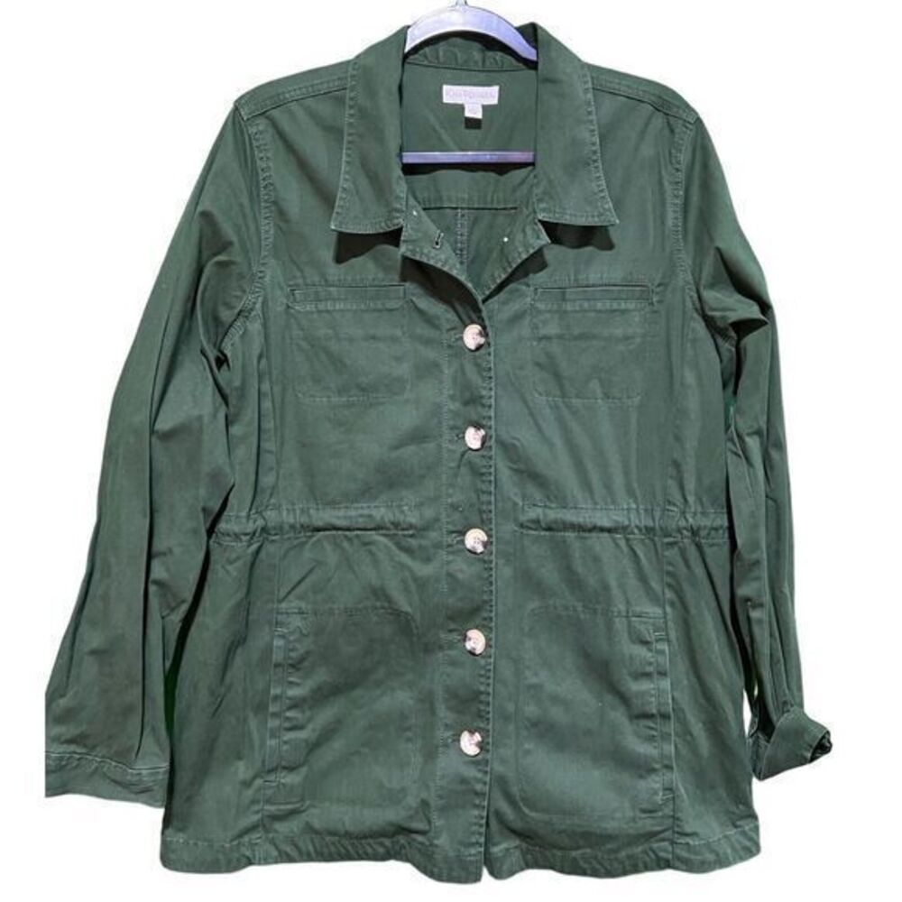 Kim Rogers Women's Collared Long Sleeve Preppy Shirt Jacket Coat Green Large
